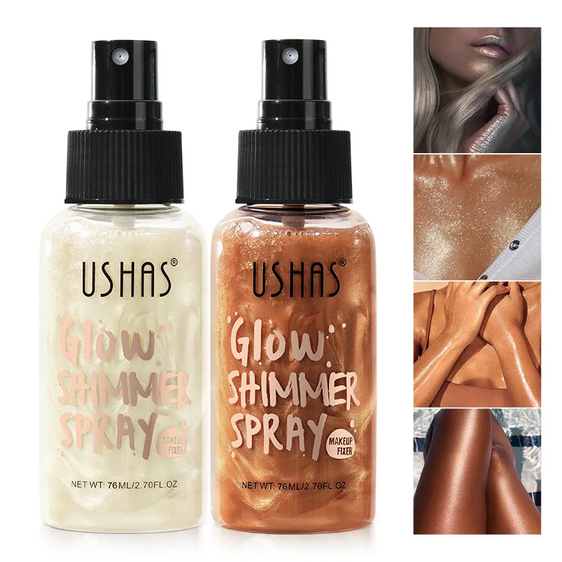 USHAS Liquid Foundation Highlighter High Shimmer Glow Finsh Makeup Setting Spray Aufhellend Langlebig Wasserdicht Glitzer angereichert Image