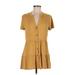 wonderly Casual Dress - Mini Plunge Short sleeves: Tan Solid Dresses - Women's Size Medium