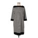 Isaac Mizrahi Casual Dress - Shift Crew Neck 3/4 sleeves: Black Stripes Dresses - Women's Size Large