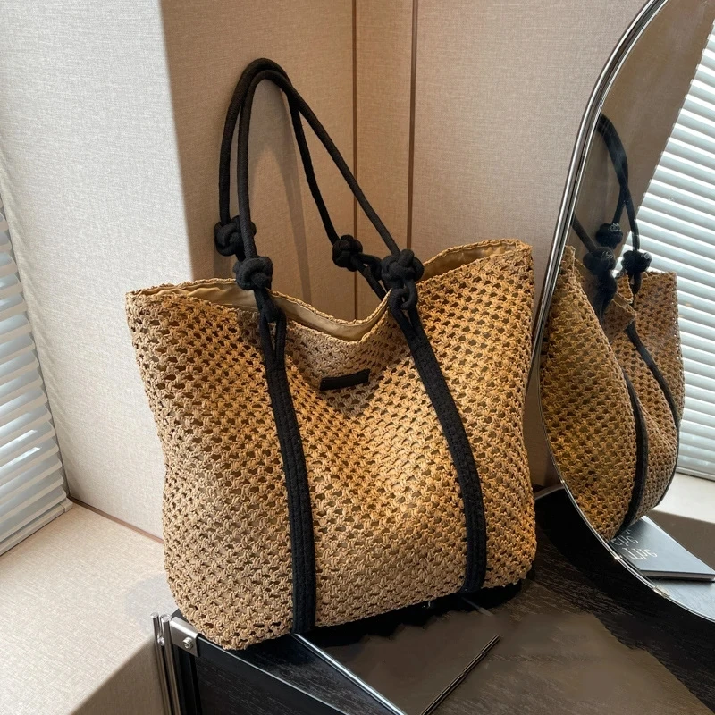 Elegante borsa da donna in paglia intrecciata Borsa da spiaggia per le vacanze da donna Borsa shopper casual Tote Borse con manico superiore Borse a tracolla sotto le ascelle alla moda
