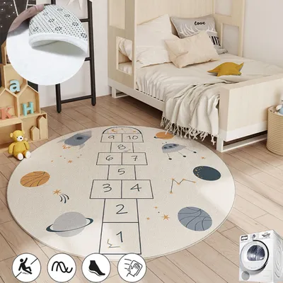 Tapis rond en polymère de marelle pour enfants style dessin animé mignon chambre à coucher doux