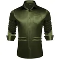 Chemise en Satin pour Homme Couleur Unie Vert Olive Bleu Violet Blanc Manches sulf Robe de