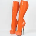 CACA-Bottes au genou à talons en métal extrêmement hauts pour femmes et hommes chaussures à
