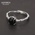 Bague en argent regardé 925 pour femme bague en bambou onyx naturel rond pierre noire taille