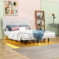 Wrought Studio™ Queen Upholstered Platform Bed w/ Floating Frame & Night Lights | Wayfair 8A97375AB66347AD9BAACDFC10C1002B