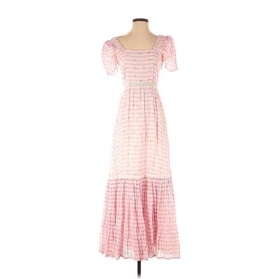 LoveShackFancy Casual Dress - A-Line Square Short sleeves: Pink Stripes Dresses - Women's Size 2