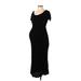 A Pea in the Pod Casual Dress - Midi Scoop Neck Short sleeves: Black Solid Dresses - Women's Size X-Small Maternity