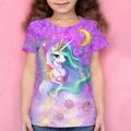 Girls' 3D Galaxy Unicorn T shirt Short Sleeve 3D Print Summer Active Polyester Kids 4-12 Years Outdoor Daily Regular Fit