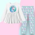 Girls' 3D Graphic Cartoon Unicorn T-shirt Pants DressSet Clothing Set Long Sleeve 3D Print Spring Fall Winter Active Fashion Daily Polyester Kids 3-12 Years Outdoor Date Vacation Regular Fit