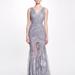 Marchesa Notte V-Neck Ruched Gown - Silver - Grey - 14