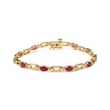 Haus of Brilliance 10K Yellow Gold Oval Ruby and 1/10 Cttw Diamond Bar Prong Set Bracelet (H-I Color, SI1-SI2 Clarity) - Size 7" - Gold - 7"