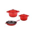 BergHOFF Neo 5Pc Cast Iron Set, 3Qt Covered Dutch Oven, 5Qt Covered Stock Pot, & 10" Fry Pan - Red
