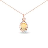 Haus of Brilliance 18K Rose Gold 1/5 Cttw Diamond, Oval Yellow Citrine and Round Orange Sapphire Gemstone Openwork Halo Teardrop with Flower Design 18" Pendant Necklace - Gold - 18