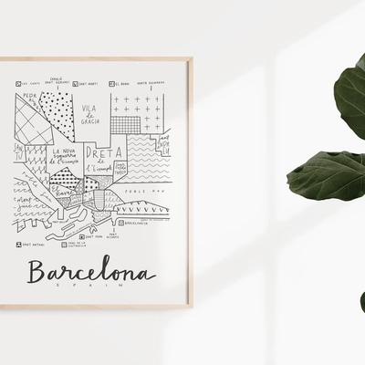 Art By Aleisha Barcelona Neighborhood Map Print - 11" X 14"