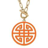 Canvas Style Tara Game Day Greek Keys Enamel Pendant Necklace In Orange - Orange