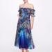 Marchesa Notte Garden Print Tea-Length Gown - Blue - 16