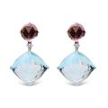 Haus of Brilliance 18K White And Rose Gold 1/5 Ct. Diamond 25mm Cushion Cut Sky Blue Topaz Gemstone Dangle Earring (G-H Color, SI1-SI2 Clarity) - White