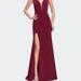 La Femme Satin Prom Dress with Open Back and Beaded Straps - Red - 0