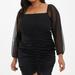 Quiz Plus Size Mesh Long Sleeve Ruched Dress - Black