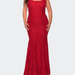 La Femme Stretch Lace Plus Size Gown with Beading - Red - 12W