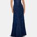 La Femme Lace Evening Gown with Cap Sleeves and V-Neck - Blue - 16