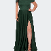 La Femme Off The Shoulder Plus Size Dress With Leg Slit - Green - 22W