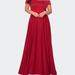 La Femme Off The Shoulder Plus Size Dress With Leg Slit - Red - 16W