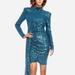 ONE33 SOCIAL The Diana | Peacock Sequin Faux Wrap Cocktail Dress - Blue - 8