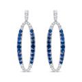 Haus of Brilliance 18K White Gold 1.11 Cttw Blue Round Diamond And Blue Sapphire Openwork Oval Shaped Dangle Earrings - F-G Color, VS1-VS2 Clarity - White