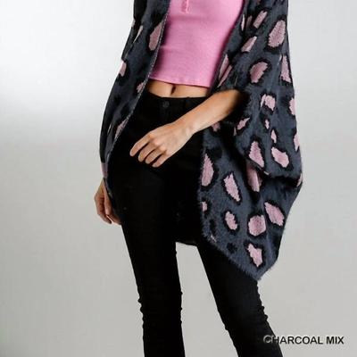 Umgee Leopard Short Sweater Kimono - Grey