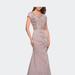 La Femme Long Jersey Ruched Dress with Embellished Top - Pink - 10