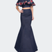 La Femme Two Piece Denim Dress With Floral And Ruffle Detail - Blue - 10