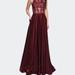 La Femme Long Prom Dress with Satin A-line Skirt and Beading - Red - 2