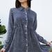 Anna-Kaci Women's Casual Long Sleeve Button Down Denim Shirt Dress - Grey - XL