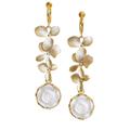 POPORCELAIN Porcelain Moonlight Rose And Triple Leaves Clip-On Earrings - Gold