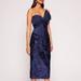 Marchesa Notte Lotus Sequin Midi Dress - Navy - Blue