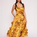 Marchesa Notte Foiled Garden Midi Dress - Yellow/Gold - Yellow