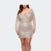 La Femme Short Sequin Plus Dress with Long Sleeves - Grey - 20W