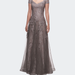 La Femme A-line Dress with Lace Detail and Sheer Cap Sleeves - Grey - 18