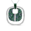 Haus of Brilliance .925 Sterling Silver Green Enamel Pendant With 1/2 Cttw Diamond, Sapphire, And Tsavorite Openwork Statement 18" Pendant Necklace - Grey - 18