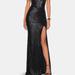 La Femme High Neck Sequin Gown With Open Back And Slit - Black - 00