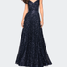 La Femme Sequin Empire Waist Prom Dress with V Back - Blue - 16