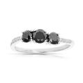 Vir Jewels 1 Cttw 3 Stone Black And White Diamond Ring With Twist In .925 Sterling Silver - Grey - 8