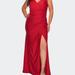 La Femme Sequin Plus Size Dress with Off the Shoulder Detail - Red - 18W