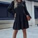 Anna-Kaci Round Neck Ruffle Shoulder Dress - Black - XL