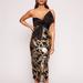 Marchesa Notte Lotus Sequin Midi Dress - Black/Gold - Black