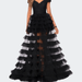 La Femme Sheer Layered Tulle Off the Shoulder Prom Gown - Black - 0