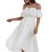 Anna-Kaci Women's White Renaissance Boho Off Shoulder Dresses - White - M