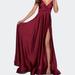 La Femme Elegant Satin Prom Gown with Empire Waist - Red - 00