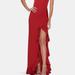 La Femme Ruffle Prom Dress With Scoop Neck and Lace Up Back - Red - 14